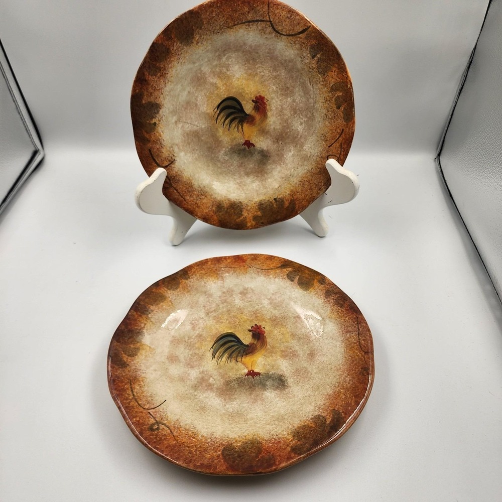 Gorgeous‎ Artimino Tuscan Rooster Salad Plates Handpainted Earthenware Set of 2